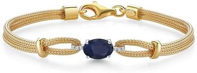 Gem Stone King 925 2 Tone Sterling Silver Blue Sapphire and White Lab Grown Diamond Bracelet For Women (1.84 Cttw, Gemstone Birthstone, Oval 8X6MM, 6.5/7/7.5 Inches, Made In Italy)