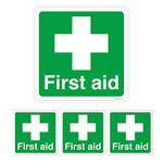 Pack of 4 First Aid Sticker Self Adhesive Waterproof Vinyl 50mm x 50mm V1155