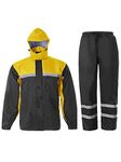 Men&Women Rain Suit High Visibility Reflective Work Rain Jacket Pants for All Sport Farm Fishing Motorcycle (Hi-Vis Black/YellowX-Large)