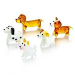 H&D HYALINE & DORA 5 Pack Hand Blown Glass Dog Figurines,Miniature Glass Dog Figurines Sets,Blown Glass Art Animal Figurine for Collectible, Home Decor Gift