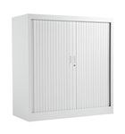 Office Hippo Steel Tambour Cupboard, Fully Lockable Cabinet, Side Opening Metal Storage With 2 Height Adjustable Shelves, Metal Cabinet With 50kg Load Capacity Per Shelf - White