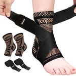 Ankle Brace for Plantar Fasciitis Relief, Copper Ankle Brace for Women Men, Ankle Sleeve Compression Support for Sprain Ankle Protector Sleeve, Achilles Tendonitis, Sports Running, Copper Black, L