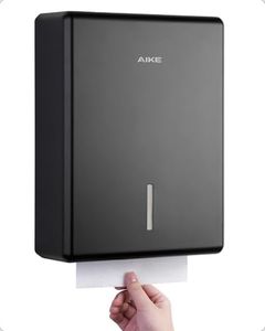 AIKE 400 Sheets Wall Mount Paper Towel Dispenser,Fit Multifold Paper,Large Capacity with Lock for Commercial, Black(Folded Size 10" x 3.5" Or Smaller)