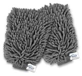 MAX Microfiber Car Wash Chenille Mitt Gloves (2 Pcs, 2400 GSM, XL Size 26x19 cm, Grey) Double Sided, Super Absorbent Gloves for Cleaning, Washing and Dusting Car, Home, Kitchen and Office