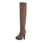 DREAM PAIRS Women's Thigh High Chunky Heel Platform Over The Knee Boots,Size 8.5,Khaki,HIGHPLAT