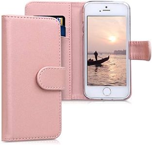 kwmobile Étui à Rabat Compatible avec Apple iPhone SE (1.Gen 2016) / iPhone 5 / iPhone 5S - Coque à Rabat Simili Cuir avec Compartiment Cartes Support Or Rose