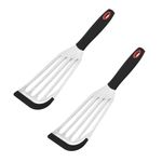 GEEKHOM Fish Spatula Turner 2 Pack, Stainless Steel Spatulas with Silicone Handle Non Scratch Flexible Metal Spatula for Nonstick Pans Cooking, Pancake, Egg, Fish, Meat, Grilling, Frying, Flipping