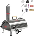 12-Inch Semi-Automatic Rotatable Pizza Ovens, Portable Stainless Steel Wood Fired Pizza Oven Pizza Maker with Built-in Thermometer Pizza Cutter Carry Bag