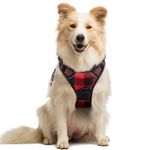 rabbitgoo Dog Harness, No-Pull Pet Harness with 2 Leash Clips, Adjustable Soft Padded Vest, Reflective No-Choke Pet Oxford Vest with Easy Control Handle for Medium Dogs, Red Plaid, M
