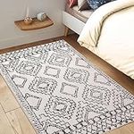 Leesentec Moroccan Area Rugs Living Room Rugs Modern Abstract Rug Geometric Carpet Non-Slip Medium Pile Rug Large Rugs for Living Room Soft Bedroom Floor Mat (Ivory/Black, 2.6 ft ×3.9 ft（80×120cm）)