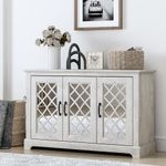 Galano Millicent 3 Door Sideboard with Acrylic Mirrors - Kitchen Storage Cabinet - Buffet with Adjustable Shelves - Dusty Grey Oak