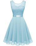 Berylove Cocktail Dress Women's Evening Dresses Elegant for Wedding Dress Wedding Guest Chiffon Sleeveless Lace Dress, Short light blue, S