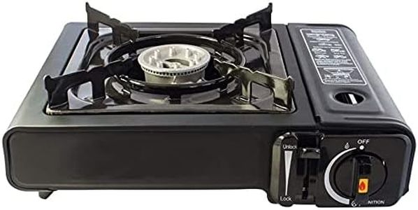 Easy Shopping® Portable Camping Gas Cooker Single Burner Stove Automatic Ignition System Enamel Pan Holder Butane BBQ Caravan Outdoor Party Stove with Carry Case