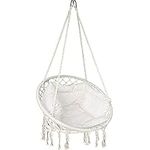 VOUNOT Hanging Chair with Cushion, Macrame Hammock Swing Chair for Balcony, Patio, Garden, Outdoor, 265LBS Capacity, Beige