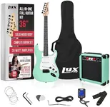 LyxPro 36 Inch Electric Guitar and Kit for Kids with 3/4 Size Beginner’s Guitar, Amp, Six Strings, Two Picks, Shoulder Strap, Digital Clip On Tuner, Guitar Cable and Soft Case Gig Bag -Green