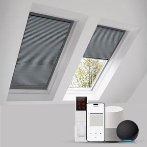 ZSTARR Motorized Skylight Shades Cellular Honeycomb Electric Blinds with Solar Panel Cordless Rechargeable Shades with Remote Light Filtering for Roof Inclined Plane Room Custom Size(Grey)