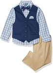 Nautica Boys' Little 4-Piece Formal Suit Set, Vest, Pants, Collared Dress Shirt, and Tie, Khaki/Navy, 7, Khaki/Navy, 7