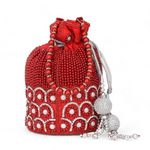 AUTHENTIC AK PREMIUM WEDDING POTLI FOR BRIDE AND FOR PARTY, OCCASIONAL WEAR, AND PEARLS EMBELLISHED. (RED)