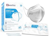 Omnitex FFP2 Face Mask - Box of 20, Individually Wrapped | High Filtration - 5 Layers | EN149 CE Certified | Hypoallergenic | Fluid Resistant | Ear Loops & Adaptable Nose Bridge | 5X Extenders