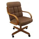 Caster Chair Company Casual Rolling Caster Dining Chair with Swivel Tilt in Honey Oak Wood with Caramel Fabric Seat and Back (1 Chair)