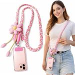 Stvin Phone Lanyard Crossbody with Phone Tabs, Adjustable Anti Theft Phone Strap for All Phones, Premium Metal Buckles, Skin-Friendly, Universal Cell Phone Neck lanyard for Travel (Crossbody, PINK)