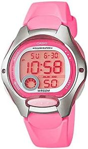 CASIO Women's Stainless Steel Rim Digital Watch, Pink Dial, Pink Band, Mid Size