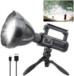 Rechargeable Spotlight Flashlight, 300000 High Lumens Super Bright Spot Light, 4 Modes IPX5 Waterproof Powerful Searchlight with Tripod & Power Bank, Handheld LED Spotlight for Outdoor Hiking Camping