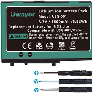 Uwayor DS Lite Battery, 1600mAh Rechargeable Battery for Nintendo DS Lite with Tool Kit