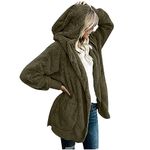 Womens Teddy Fleece Coat Jackets Autumn Winter Hooded Jacket Loose Warm Plush Sherpa Fluffy Fleece Coat Open Front Hooded Solid Color Cardigan Jacket Outwear with Pocket Army Green