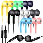 50 Pack Bulk Earbud Headphones with Mic Assorted Colors Student in Ear Earbuds Classroom Wired Ear Buds with 3.5mm Headphone Plug for Kids Adults School Library Museum Travel Plane Tablet (Cute)