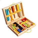 NESTA TOYS Construction Playset | Wooden Tool Kit with Box (40 Pcs) | Hammer Saw Wrench Screwdriver | Educational Building Toy | Solid Wood Non-Toxic | Gift Age 3+