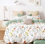 Lanqinglv Duvet Cover Set Double Green White Flowers Leaves Leaf Botanical Bedding Set Double Bed Soft Quilt Cover 200x200cm with Zipper Closure and 2 Pillowcases 50x75cm