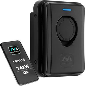 Masterplug Smart EV Wall Charger, Type 2, 7.4kW, Wi-Fi, Black, IP55