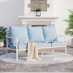 SUNSHINE VALLEY Metal Patio Furniture Sofa with 5.75" Extra Thick Cushion, 3-Seater Deep Seating & High-Back White Frame Outdoor Couch All Weather Outdoor Seating for Deck Gazebo Porch, Blue