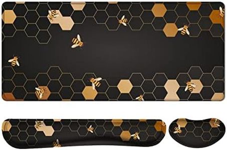 iCasso Keyboard Mouse Pad Set,Extended Gaming Mouse Pad + Keyboard Wrist Rest Support, Memory Foam, Easy Typing Pain Relief, 3Pcs (35.4×15.7 in) Large Ergonomic XXL Ultra Thick Mousepad Desk Mat