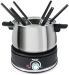 Swissmar Arolla 10 Pieces Stainless Steel Electric Fondue Set - Perfect Fondue Pot Electric Set for Cheese, Caramel, Chocolate, Oil, Broth & More - Gift Ideas for Wedding, House Warming, 2.1 Qt / 2L
