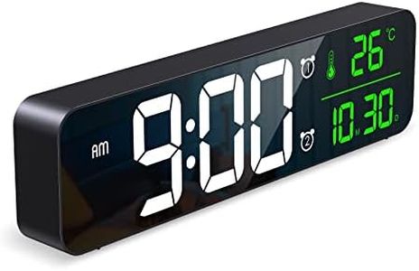 OQIMAX Digital Clock Large Display,LED Alarm Clock for Bedroom 10.5" with LED Temperature Display, Mirror Clock with Dual Alarms,40 Ringtones,6 Adjustable Brightness,4 Volume,Hang/Stand for