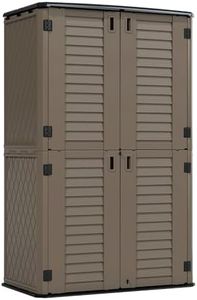 HOMSPARK Storage Shed Weather Resistance, Multi-Purpose Outdoor Storage Cabinet for Backyards and Patios, Horizontal Storage Shed for Lawnmower, Patio Accessories (Coffee, Tall - 53 cu.ft)
