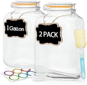 Amgkonp 2 Pack Wide Mouth Glass Jar 1 Gallon with Lid,128oz Glass Large Mason Jars with Airtight Lids,Clear Glass Mason Jars,Glass Canning Jars for Oats,Flour,Pasta,Pickled Eggs