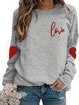 AIIWEIS Valentine's Day Sweatshirt Women Love Heart Grahic Long Sleeve Shirt Casual Valentines Gifts Pullover Tops, Light Gray, X-Large