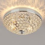 DLLT Crystal Light Fixture Ceiling Flush Mount, 2-Light Small Chandelier Close to Ceiling Light for Bedroom, Entryway, Foyer, Hallway, Closet Lighting, Chrome Finish