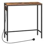 HOOBRO Console Table with Power Outlets, Slim Console Table with Charging Station, Hallway Table, Narrow Sofa Table for Small Space, Hallway, Entryway, Living Room, Rustic Brown and Black EBF75KXG01G1