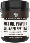 16oz Chocolate Keto MCT Powder + Collagen + Prebiotic Acacia Fiber. MCT Creamer. MCT Oil Powder from Coconuts. MCT Collagen Powder, Grass Fed, Perfect for Keto, 1 Net Carb, Stevia, Erythritol