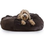 Furhaven Soft & Cozy Dog Bed for Large/Medium Dogs, Refillable w/Removable Washable Cover & Liner, for Dogs Up to 55 lbs - Plush Faux Fur Bean Bag Style Ball Bed - Espresso, Large