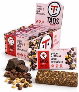 Taos Bakes - Coffee + Dark Chocolate - Breakfast Bar - 8g of Protein, 6g Fiber, & Gluten Free - Healthy Snack for Adults - Filled with PIne Nuts, Almonds, Chocolate, & Chia Seeds - 12 Pack, 1.8oz ea