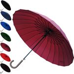 COLLAR AND CUFFS LONDON - Windproof 24 Rib Umbrella for Super-Strength - 60mph Extra Strong - Triple Layer Reinforced Frame with Fiberglass - Wood Hook Handle - Burgundy Red Automatic Golf Mens Womens