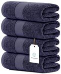 Luxury Navy Bath Towels Extra Large | 100% Soft Cotton 700 GSM Thick 2Ply Absorbent Quick Dry Hotel Bathroom Towel | 27x54 Inch | Navy Blue | Set of 4