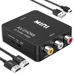 RCA to HDMI Converter, RCA to HDMI Adapter, 1080P Mini RCA Composite CVBS AV to HDMI Video Audio Converter Adapter Support PAL/NTSC for N64 Wii PS2 PS3 Xbox VHS - with HDMI Cable