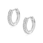 Silver Hoop Earrings for Women，925 Sterling Silver Hoop Earrings with Cubic Zirconia， Yellow Gold/White Gold/Rose Gold/Gold Plated Gun Black Sleeper Cartilage Hoop Earrings (8/10/12mm）