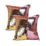 FYUGO Mermaid Pillow Sequin Cushion Cover with Magical Color Changing Reversible Design (16x16 INCHES) (Golden Pink, 2)